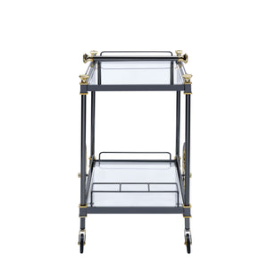 English Elm Cyrus Clear Glass Serving Cart with Black/Gold Metal Frame, Wine Rack, Handle & Smooth Casters B2726P256279