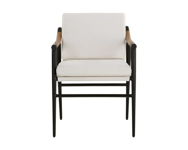 Sunpan Meadow Dining Armchair - Timeless Design with Moisture-Repellent Fabric and Sturdy Oak Armrests Heather Ivory Tweed