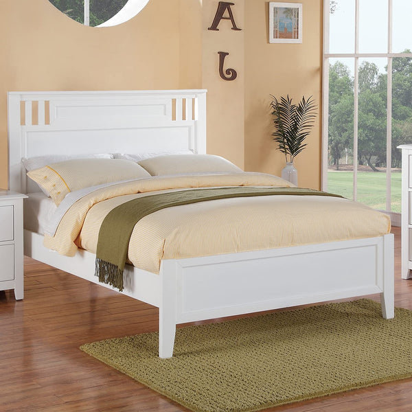 English Elm Simple Modern Full Size Bedframe with Carved Vertical Lines, Rubberwood MDF Construction, Elegant Design White 80 L x 8 W x 4 H B011S01986