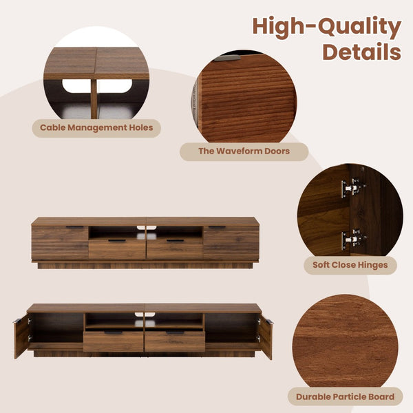 English Elm 78 Inch Walnut Media Console with Slatted Doors Solid Wood Legs and Cable Management N710P374714P