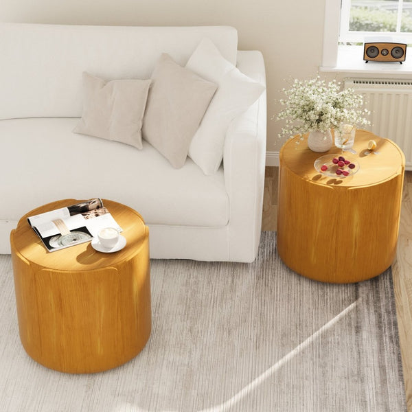 English Elm 19.29"h Round Mgo Outdoor Side Tables Set of 2 Tulip Base Wood Grain Patio Accent Natural W757S00052