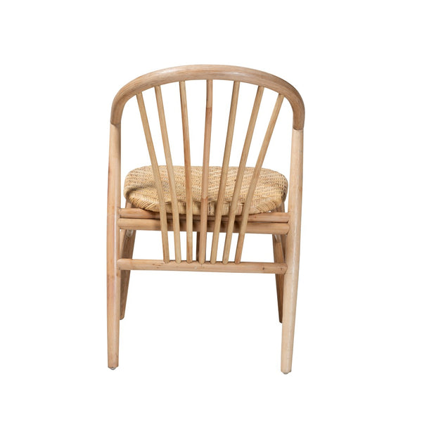 English Elm Mid-century Modern Solid Wood Woven Rattan Dining Chair for Organic Warm Interiors B2750P420363
