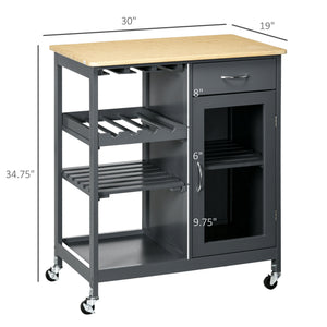 English Elm HOMCOM Mobile Kitchen Island with Drop Leaf Breakfast Bar, Rubberwood Top, Locking Casters & Storage Grey W2225P217390