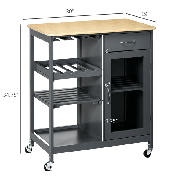 English Elm HOMCOM Mobile Kitchen Island with Drop Leaf Breakfast Bar, Rubberwood Top, Locking Casters & Storage Grey W2225P217390