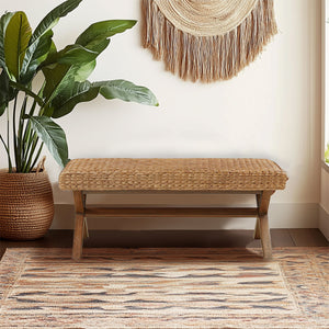 INK+IVY Seadrift Industrial Seadrift Hand-woven Water Hyacinth Accent Bench II105-0256 Brown