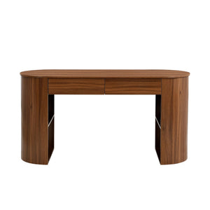 English Elm Storage Writing Desk with Curved Base Open Shelves and Drawers for Home Office Dark Walnut N757P306285D