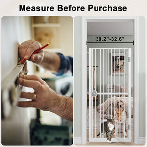 English Elm 61" Extra Tall Pressure Mount Pet Gate with Built-in Cat Door for Doorways T3210P491356