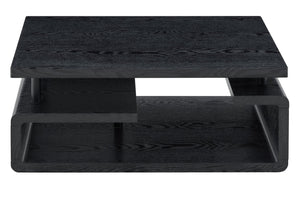 English Elm A Modern Two-tier Mdf Coffee Table with Open Shelf for Living Room Storage Black Woodgrain W3875P396801
