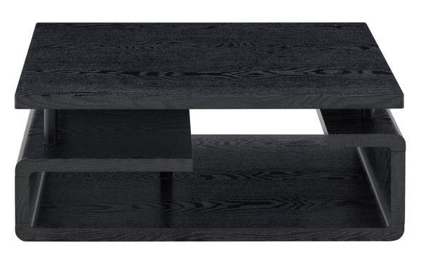 English Elm A Modern Two-tier Mdf Coffee Table with Open Shelf for Living Room Storage Black Woodgrain W3875P396801