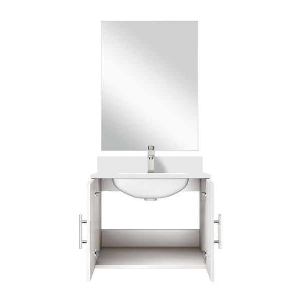 English Elm Glossy White Single-Sink Vanity Set With Cultured Marble Top, Frameless Mirror & Chrome Faucet Included B2731S01303