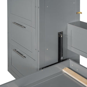 English Elm Queen Murphy Wall Bed with Wardrobe Drawers and Shelves for Studio or Guest Room Gray LP000865AAE-1