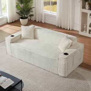 English Elm 3seater Corduroy Cloud Sofa Pocket Spring Cushioned Seat for Apartments and Office Lounges White W3396P434762