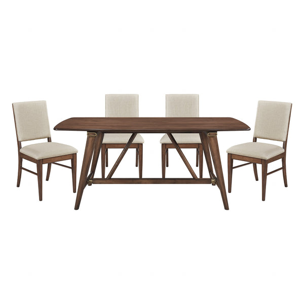 English Elm Modern 5-Piece Dining Set With Fabric Upholstered Chairs - Stylish Brown Wooden Table For Comfort B011S00984