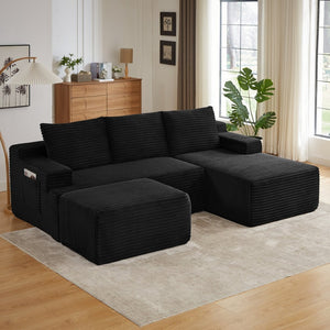English Elm U-shaped Corduroy Cloud Sectional Deep Seat Modular Sofa for Living Room Lounge W2339S00101