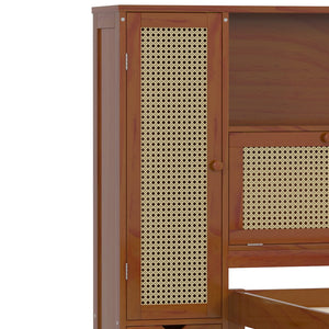 English Elm Twin Multifunctional Bed with Rattan Headboard Storage, Drawer & Shelves — Space-Saving Pine Design Walnut 50.4 L x 19.8 W x 5.5 H N733S241280D