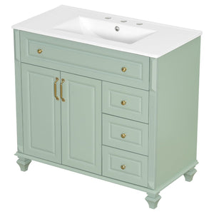 English Elm 36" Forest Green Rubberwood Bathroom Vanity with Ceramic Sink and Golden Hardware N725P356069F
