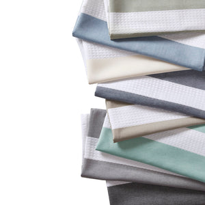 JLA Home Madison Park - Shower Waffle Curtain with Scotchgard Water-Repellent Finish, Textured Stripe Design for Spa Bathrooms Taupe MP70-8549