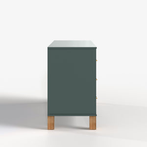 English Elm 6-drawer Solid Wood Dresser Mid-century Modern Gray Finish with Metal Bar Handles Light Green W1445P419755