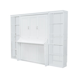 English Elm Full Full Size Murphy Bed with Desk and Bookshelf in White — Space-Saving Pine/MDF Foldaway with Work Surface and 600lb Capacity GX004001AAK