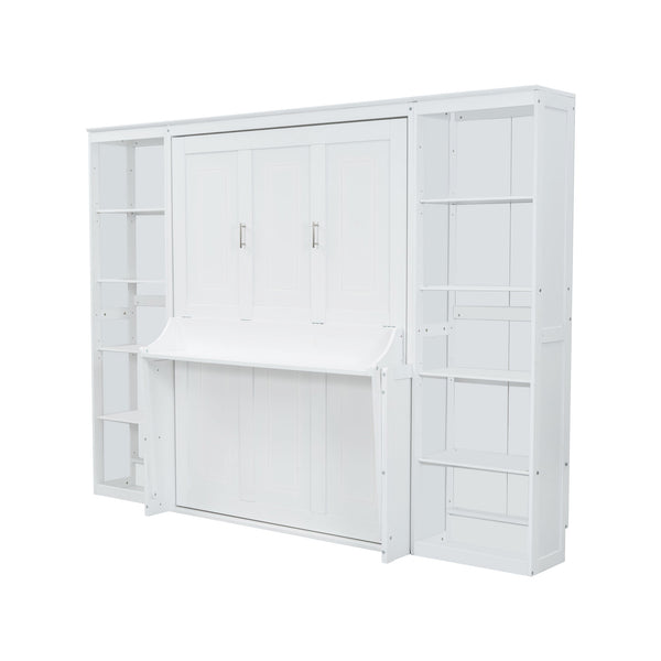 English Elm Full Full Size Murphy Bed with Desk and Bookshelf in White — Space-Saving Pine/MDF Foldaway with Work Surface and 600lb Capacity GX004001AAK