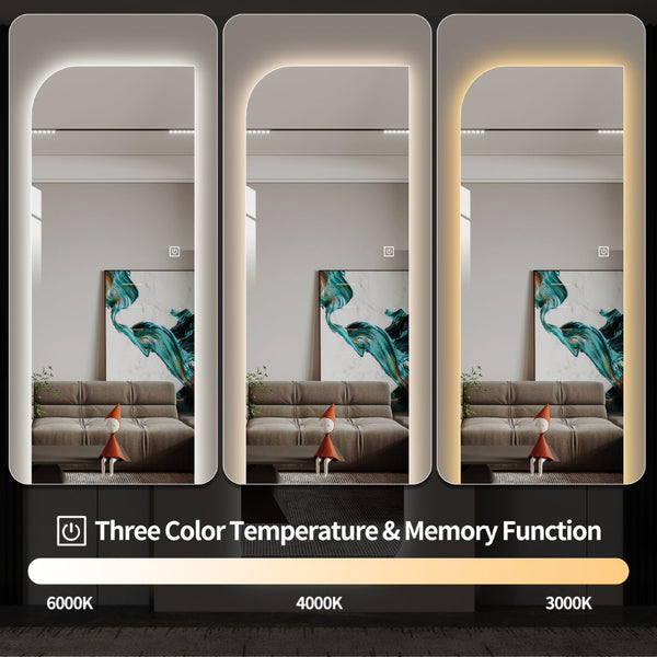 English Elm 65" Arch Full Length Wall Mirror with Dimmable Led Lighting for Bedroom or Entryway W2709P435572