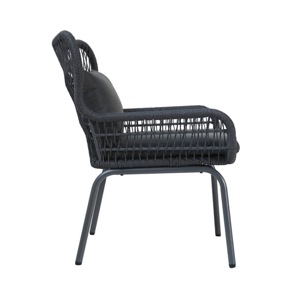 English Elm Christopher Knight Home® - SOUTHPORT Woven Rope Club Chair with Steel Frame, Water‑Resistant Cushions & Bohemian Outdoor Style Dark Gray 62329.00CGRY