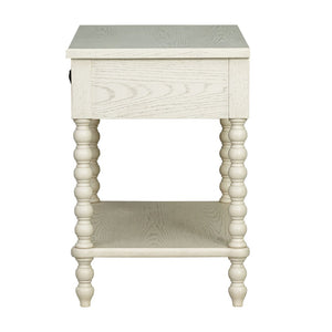 English Elm Large Cottage Nightstand with Spindle Legs Open Shelf and Drawer for King Beds Antique Cream B035P408397
