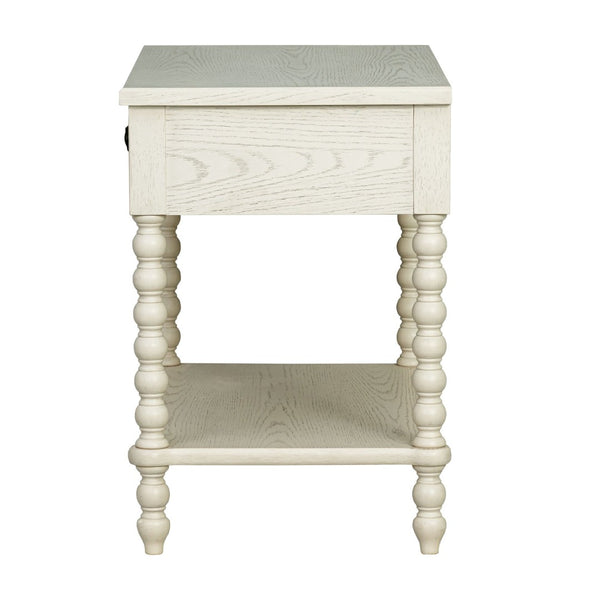 English Elm Large Cottage Nightstand with Spindle Legs Open Shelf and Drawer for King Beds Antique Cream B035P408397