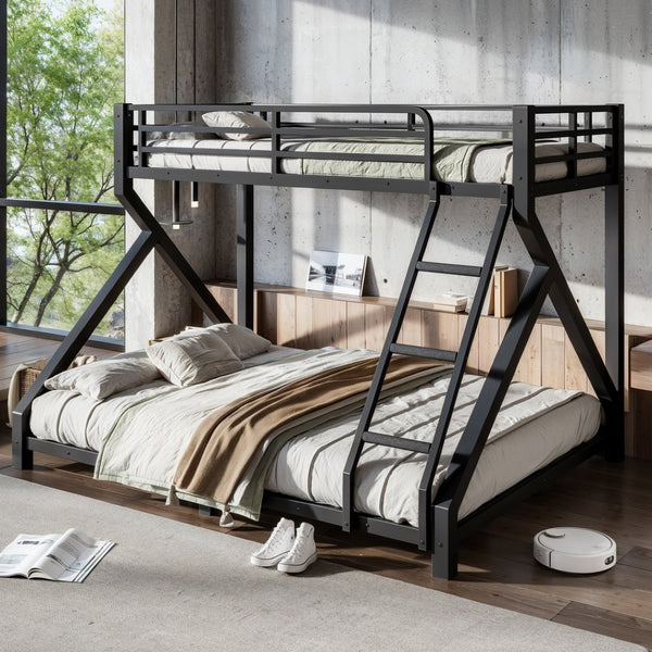 English Elm Twin Xl Over Queen Metal Bunk Bed Low Profile Steel Frame for Guest Rooms W5305S00032
