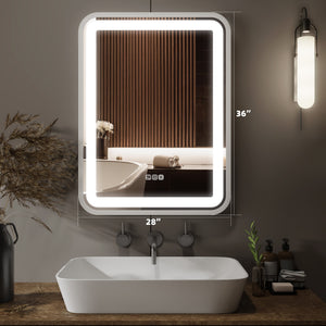 English Elm Bathroom LED Vanity Mirror 36x28 with Anti-Fog, Dimmable 3-Color Temp, Memory Function, Silver Frame T3177P284024