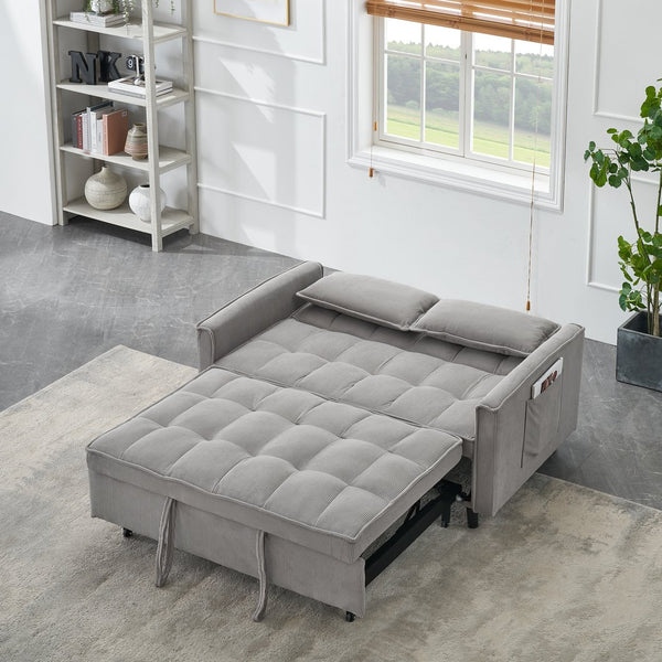 English Elm 54.30-inch Modern Two-Seat Sofa Bed with Pull-Out, Solid Wood Frame, Sponge Cushions, 500lb Capacity Gray W1658P176558