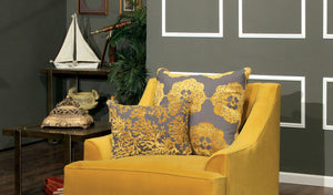 English Elm Traditional Low-Arm Chair with T-Cushion Seating, Nailhead Trim, Gold & Gray Finish with Pillows - 39"L x 37"W x 38"H B2741P375922