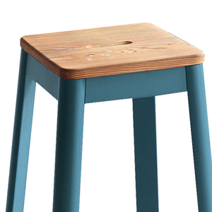 English Elm Natural Farmhouse Teal Armless Bar Stool with Cut-Out Handle, Solid Pine Seat and Metal Crossbar Support B062P186544
