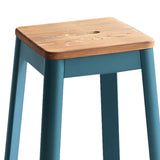 English Elm Natural and Teal Armless Bar Stool With Crossbar Support