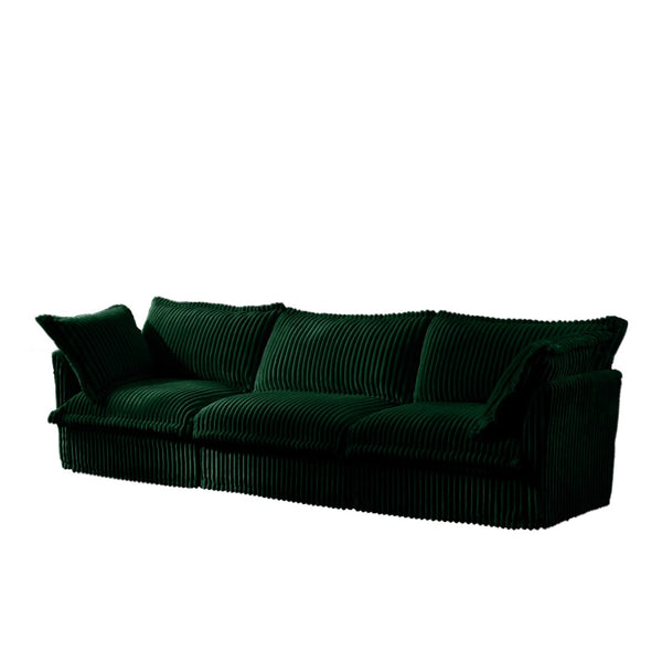 English Elm Slipcovered Modern 3-Seater Sofa With Plush Cushions, Soft Green Corduroy, Easy Care & Versatile Design W3041S00081-GIGA