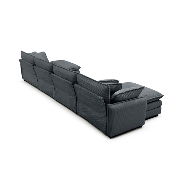 English Elm Corduroy 4-Seater Sofa With Footstool – Modern Upholstered Comfort, Ergonomic Design & Pillows Included W714S00761