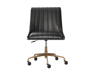 Sunpan HALDEN Office Chair - Retro-Modern Faux Leather Design with Rustic Bronze Frame for Dining Spaces Black 112252