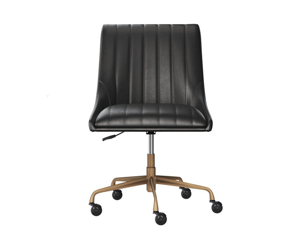 Sunpan HALDEN Office Chair - Retro-Modern Faux Leather Design with Rustic Bronze Frame for Dining Spaces Black 112252