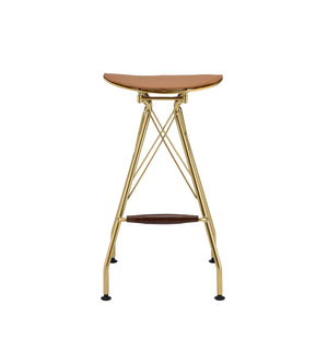 English Elm Dragea Contemporary Whiskey Faux Leather Bar Stools Set of 2 — Gold Metal Frame, 30" Seat, 220lbs Capacity B2726P306327
