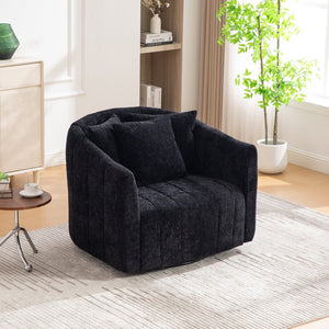 English Elm 39"w Chenille Barrel Swivel Chair Tufted Pumpkin Silhouette Cozy Reading Accent Seat Black W3118S00042