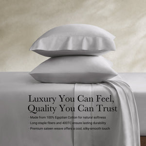 English Elm 4 Pieces King Sateen Sheet Set - Luxurious Egyptian Cotton, Deep Pocket, Breathable & Soft Gray B035P381325