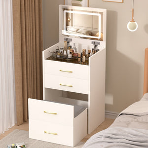 English Elm 3 3 in 1 Vanity Desk with Glass Top, Flip-Top Jewelry Organizer, Hidden Storage & Plush Bench W509P238992