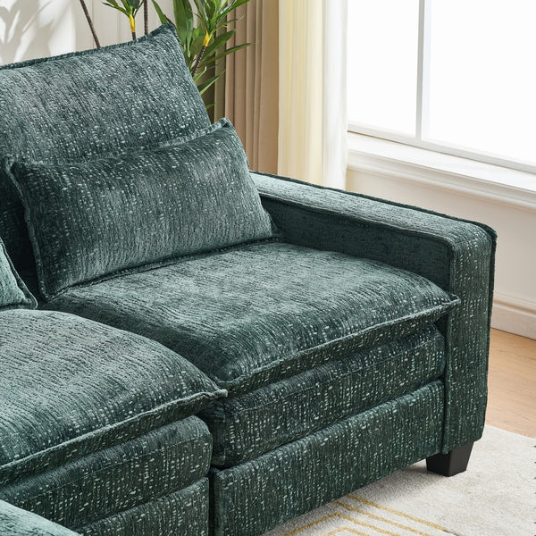 English Elm 99'' Sectional Cloud Deep Seat Couch - Plush Chenille 4-Seat L-Shaped Sofa with Movable Ottoman, Stain-Resistant Comfort and Ergonomic Lumbar Support Green W3373S00025