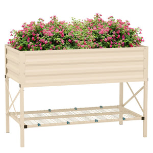 English Elm Outsunny Elevated Garden Bed With Galvanized Steel Frame, Storage Shelf & Easy-Access Planter Box W2225P200468-GIGA