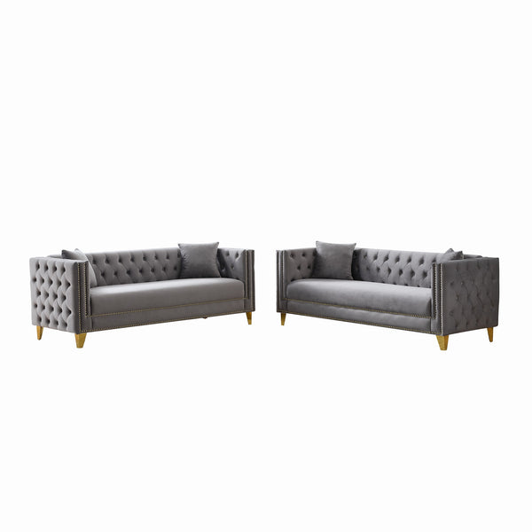 English Elm Chesterfield Velvet Sofa - Luxurious 3-Seat Deep Tufted Couch With Nailhead Trim For Modern Spaces W3373S00033
