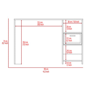 English Elm Omma Compact Computer Desk with Large Drawer & Two Shelves, Engineered Wood Black, 43.3"W Worksurface B070P188825