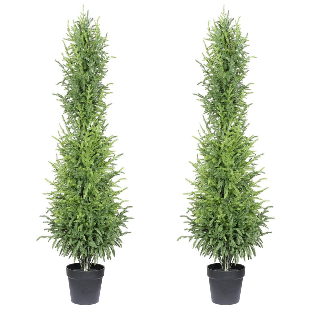 English Elm 5' Artificial Pine Tree Set of 2 with Real Touch Foliage in Sleek Black Pots W3912P437637