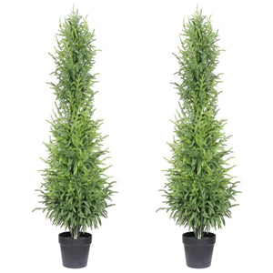 English Elm 5' Artificial Pine Tree Set of 2 with Real Touch Foliage in Sleek Black Pots W3912P437637