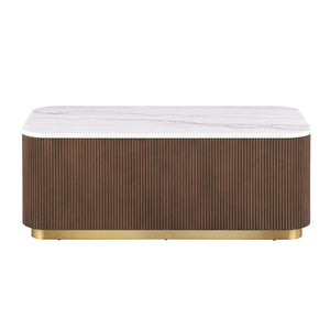 English Elm Living Room 3 Piece Marble Top Coffee and End Table Set with Gold Steel Accents B2741S00907