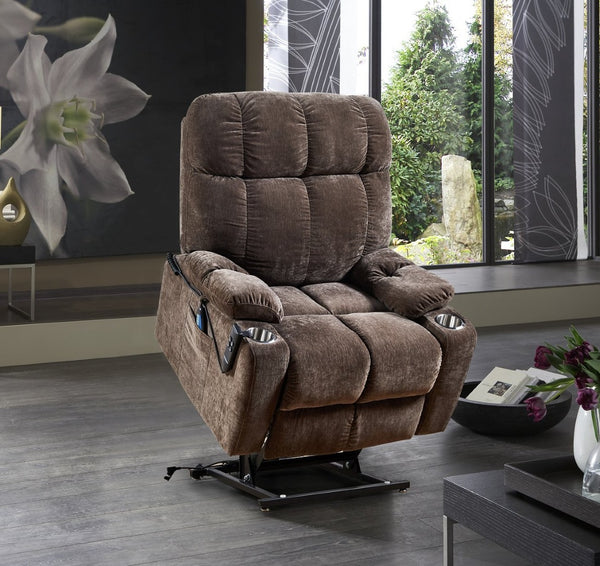 English Elm Liyasi Zero Gravity Power Recliner Eco Leather Massage Lumbar Heat Usb Charging Brown W820S00074